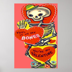 Skeleton Heart Halloween Vintag Valentine Poster