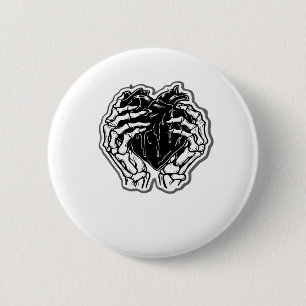 Skeleton Heart Hands Funny Button
