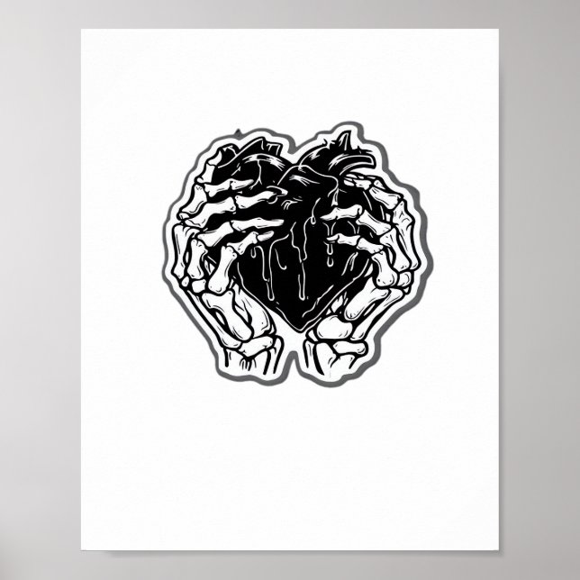 Skeleton Heart Hands Funny Poster (Vorne)