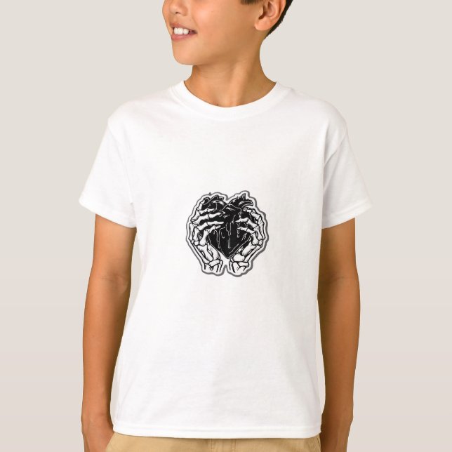 Skeleton Heart Hands Funny T-Shirt (Vorderseite)