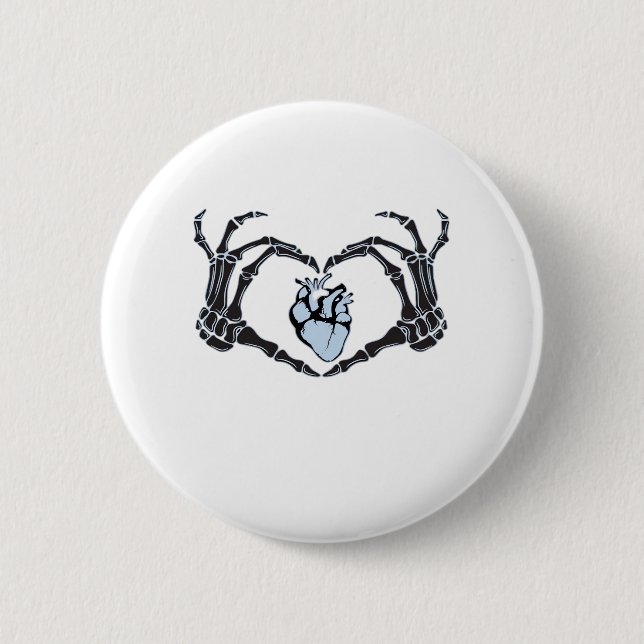 Skeleton Heart Hands Klassisches Design zu Hallowe Button (Vorderseite)