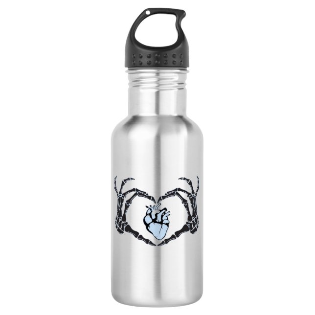 Skeleton Heart Hands Klassisches Design zu Hallowe Edelstahlflasche (Vorderseite)