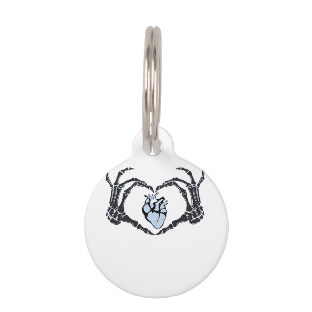 Skeleton Heart Hands Klassisches Design zu Hallowe Haustiermarke (Vorderseite)