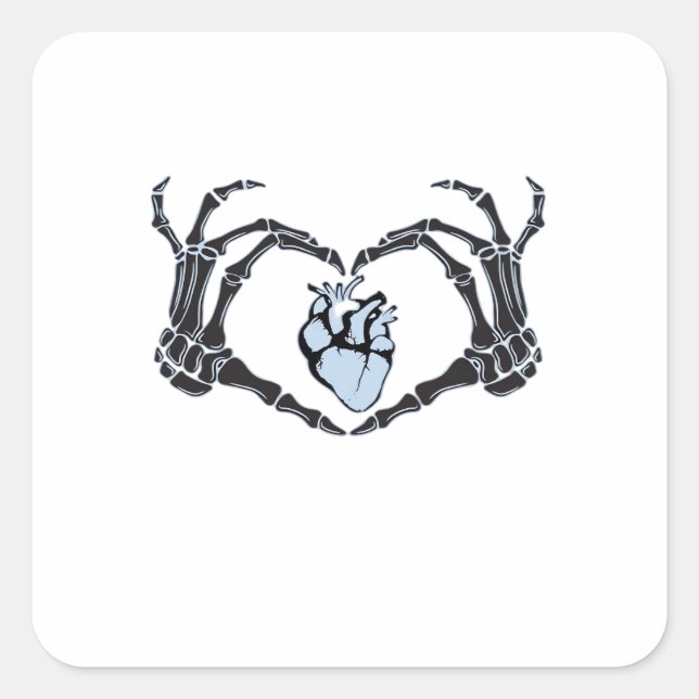 Skeleton Heart Hands Klassisches Design zu Hallowe Quadratischer Aufkleber (Vorderseite)