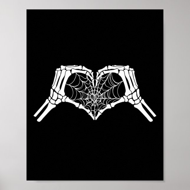 Skeleton Heart Hands Spiderweb Halloween Spooky Lo Poster (Vorne)