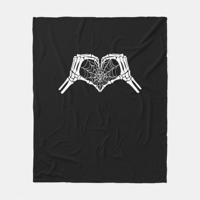 Skeleton Heart Hands Spiderweb Halloween Spooky Wo Fleecedecke (Vorderseite)
