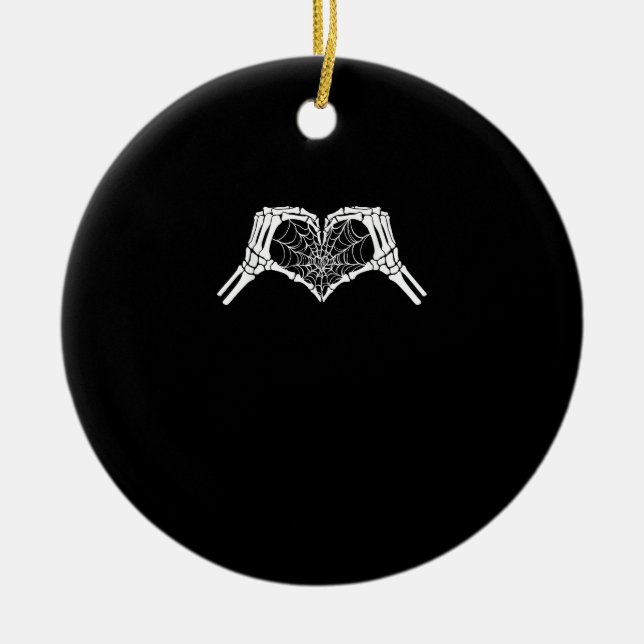Skeleton Heart Hands Spiderweb Halloween Spooky Wo Keramik Ornament (Vorne)