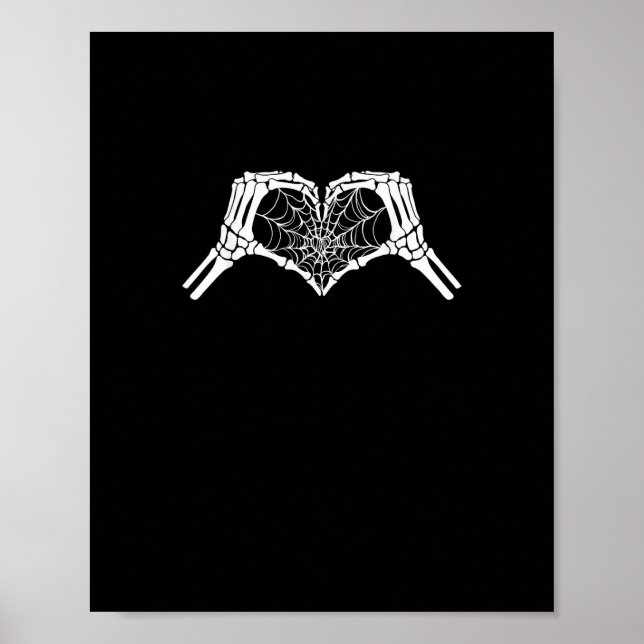 Skeleton Heart Hands Spiderweb Halloween Spooky Wo Poster (Vorne)