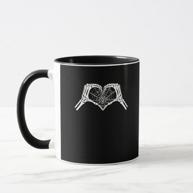 Skeleton Heart Hands Spiderweb Halloween Spooky Wo Tasse (Links)