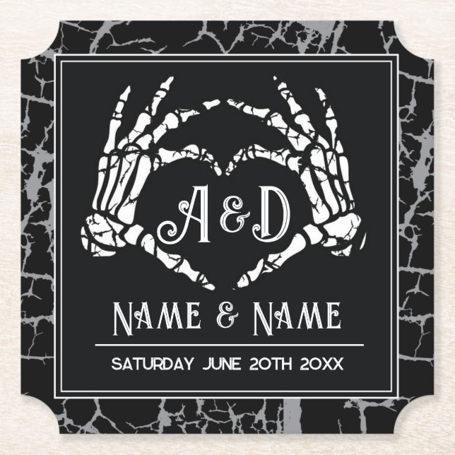 Skeleton Heart Hands Untersetzer Hochzeiten Black  (Vorderseite)