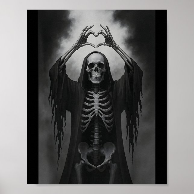 Skeleton Heart Hands Y Face Horror Ster Halloween  Poster (Vorne)