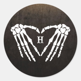 Skeleton Heart Monogram Goth Halloween Hochzeit Runder Aufkleber