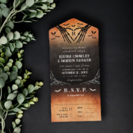 Skeleton Heart Monogram Halloween Goth Wedding All In One Einladung