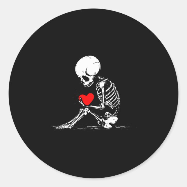 Skeleton Heart Valentines Emo Gothic Minimalist Ck Runder Aufkleber (Vorderseite)