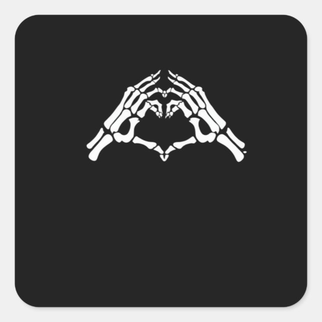Skeleton Herz und Hände unterzeichnen Quadratischer Aufkleber (Vorderseite)