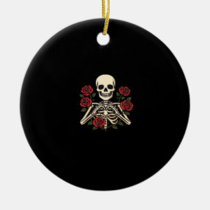 Skeleton Herzhandschuhe mit Rote Rosen - Romantisc Keramik Ornament