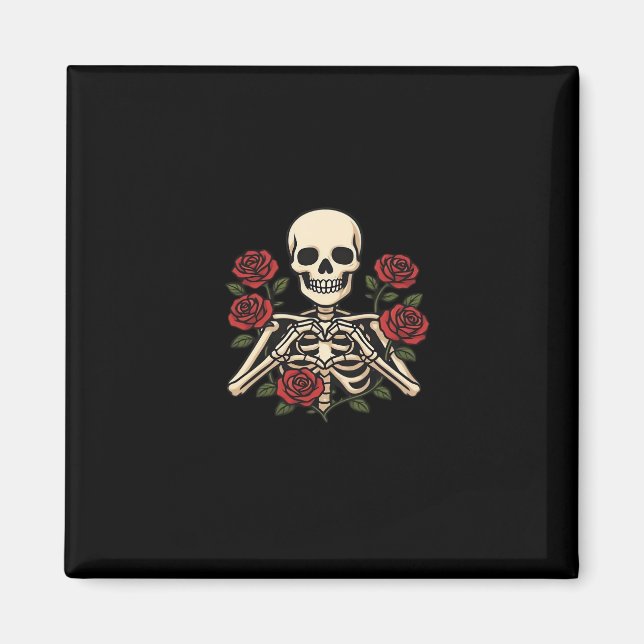 Skeleton Herzhandschuhe mit Rote Rosen - Romantisc Magnet (Vorne)