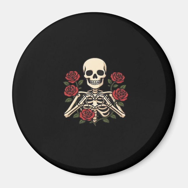Skeleton Herzhandschuhe mit Rote Rosen - Romantisc Magnet (Vorne)
