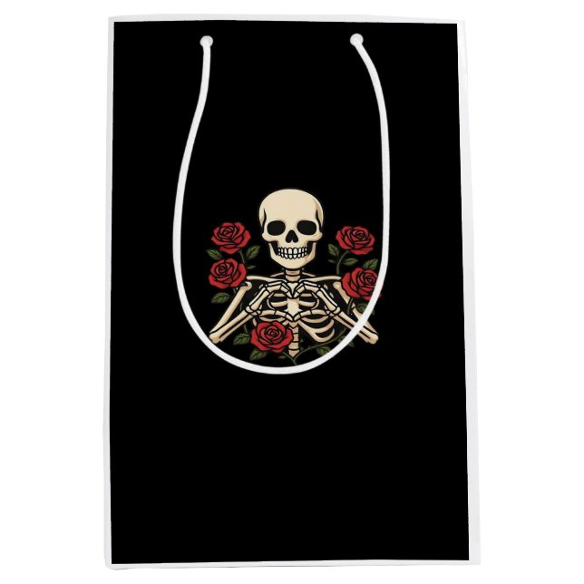Skeleton Herzhandschuhe mit Rote Rosen - Romantisc Mittlere Geschenktüte (Vorderseite)