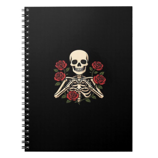 Skeleton Herzhandschuhe mit Rote Rosen - Romantisc Notizblock (Vorderseite)