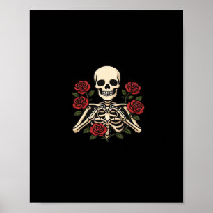 Skeleton Herzhandschuhe mit Rote Rosen - Romantisc Poster
