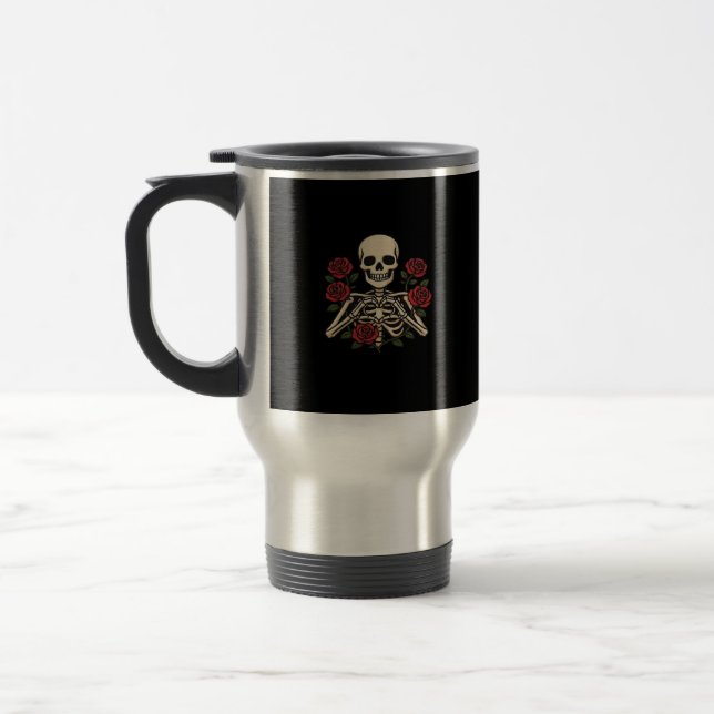 Skeleton Herzhandschuhe mit Rote Rosen - Romantisc Reisebecher (Links)