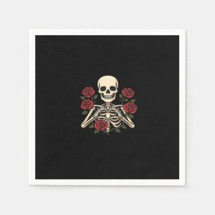 Skeleton Herzhandschuhe mit Rote Rosen - Romantisc Serviette