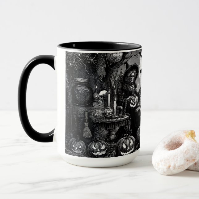Skeleton Hexch Pumpkin Tasse (Mit Donut)