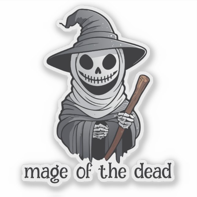 Skeleton Hexe Holding a Wand Aufkleber (Vorderseite)