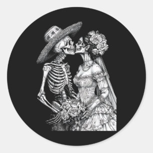 Skeleton Hochzeit Braut und Groom Day Toten Hallow Runder Aufkleber