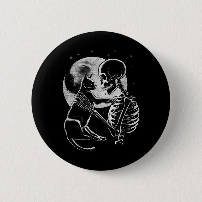 Skeleton Holding a Cat Funny Halloween Männer Frau Button (Vorderseite)