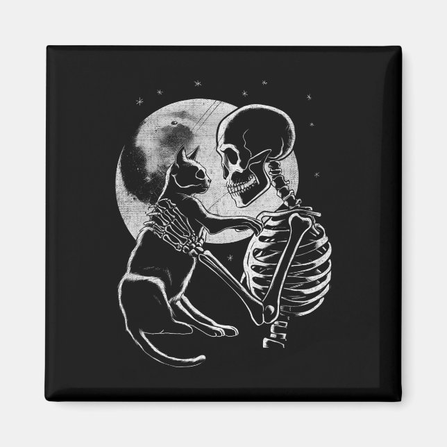Skeleton Holding a Cat Funny Halloween Männer Frau Magnet (Vorne)