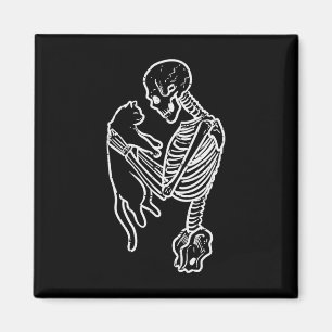 Skeleton Holding Cat Fun Halloween Kostüm Männer W Magnet