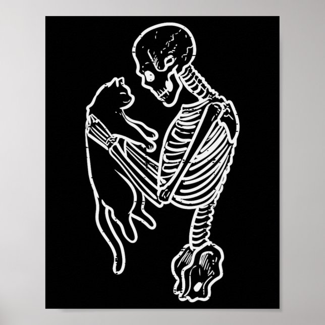 Skeleton Holding Cat Fun Halloween Kostüm Männer W Poster (Vorne)