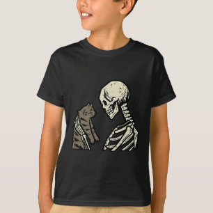 Skeleton Holding Cat Fun Halloween Schädelmännchen T-Shirt