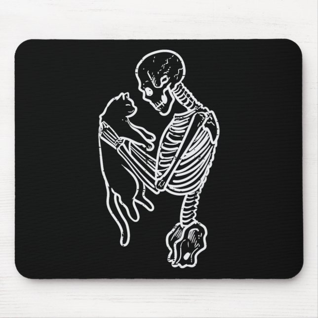 Skeleton Holding Cat Funny Halloween Kostüme Männe Mousepad (Vorne)