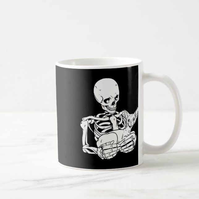 Skeleton Holding Cat Funny Halloween Skull Sphynx Kaffeetasse (Rechts)