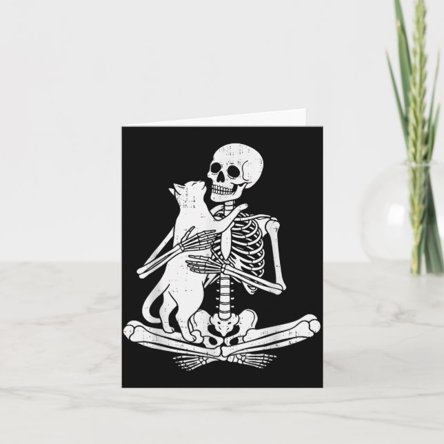 Skeleton Holding Cat Funny Soky Halloween Meow Kit Karte (Vorderseite)