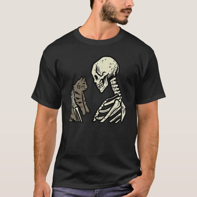 Skeleton Holding Cat  Halloween Skull Men Women Ki T-Shirt (Vorderseite)