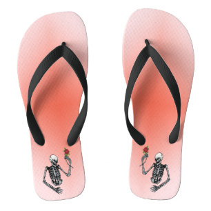 Skeleton Holding-Rote Rose auf Stem Pink Red Flip Flops