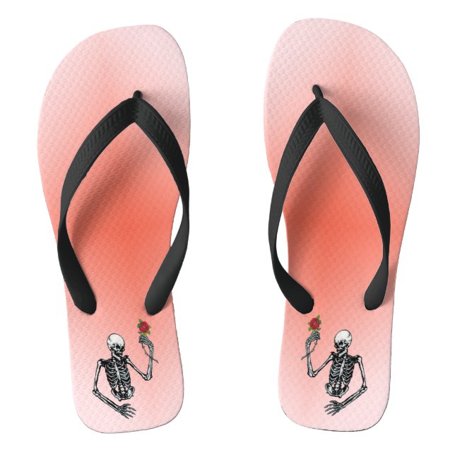 Skeleton Holding-Rote Rose auf Stem Pink Red Flip Flops (Fußbett)