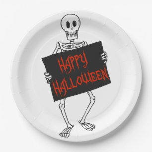 Skeleton Holding Sign Happy Halloween Pappteller