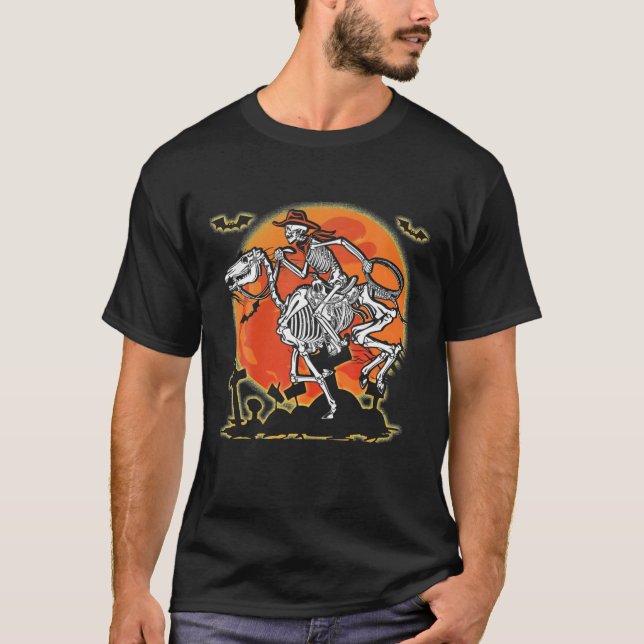 Skeleton Horse Cowboy Riding Halloween-Kostüm T-Shirt (Vorderseite)