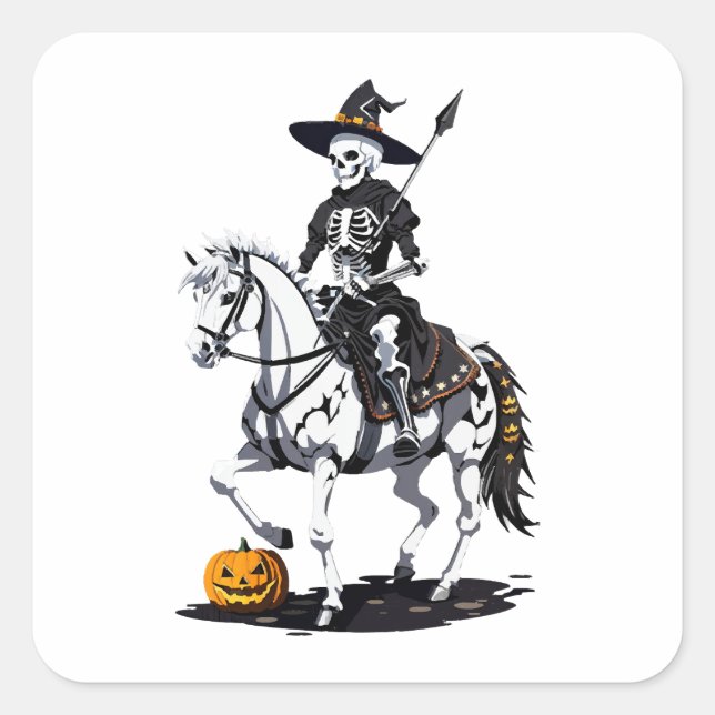 Skeleton Horse Rider - Halloween Skelett Quadratischer Aufkleber (Vorderseite)