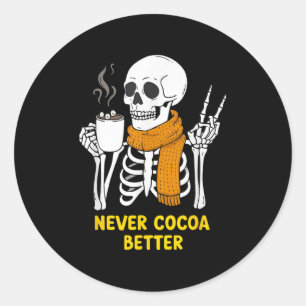 Skeleton Hot Chocolate Halloween Cosy Vibes Runder Aufkleber