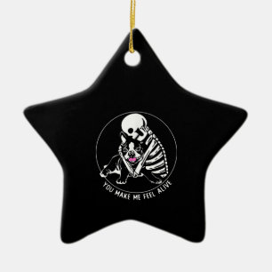SKELETON HUG BOSTON TERRIER, SIE MACHEN MICH LEBEN KERAMIK ORNAMENT