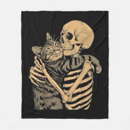 Skeleton Hugging Cat – Cute Gothic Cat Lover Gift Fleecedecke