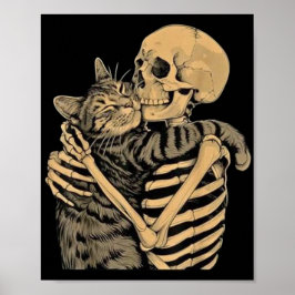 Skeleton Hugging Cat – Cute Gothic Cat Lover Gift Poster