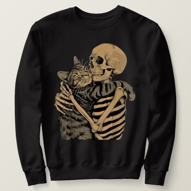  Skeleton Hugging Cat – Cute Gothic Cat Lover Gift Sweatshirt (Design vorne)