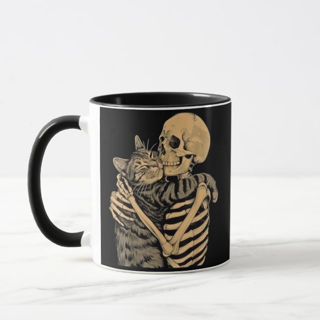  Skeleton Hugging Cat – Cute Gothic Cat Lover Gift Tasse (Links)